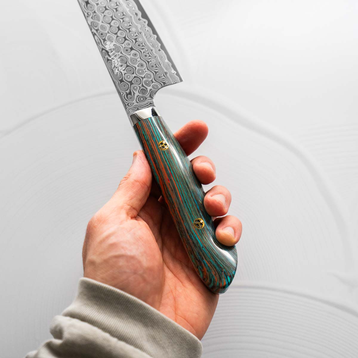 Nigara Hamono SG2 Raindrop Damascus Gyuto 240mm - Turquoise