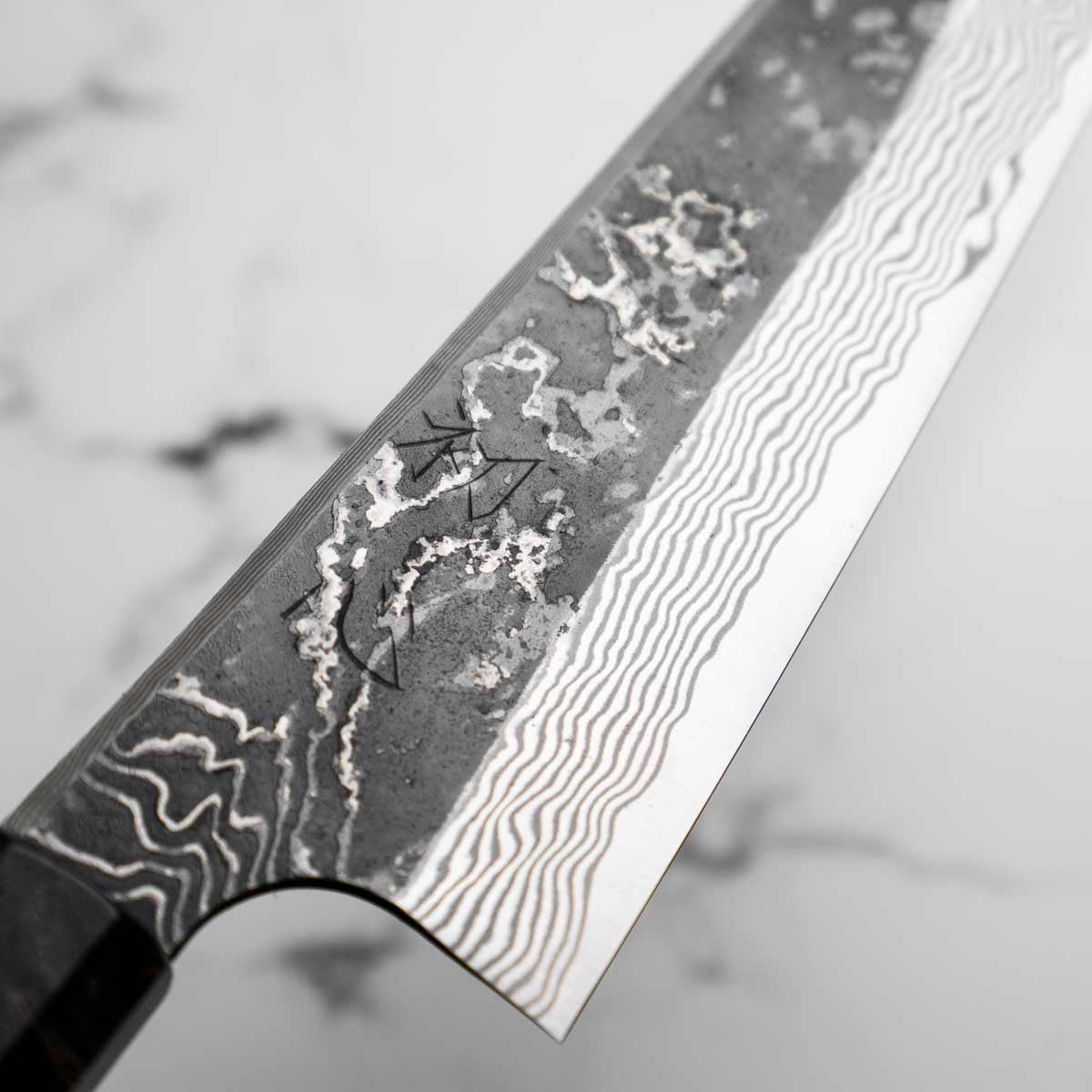 Hatsukokoro SLD Kurouchi Damascus Kiritsuke Gyuto 240 - Maple Turquoise