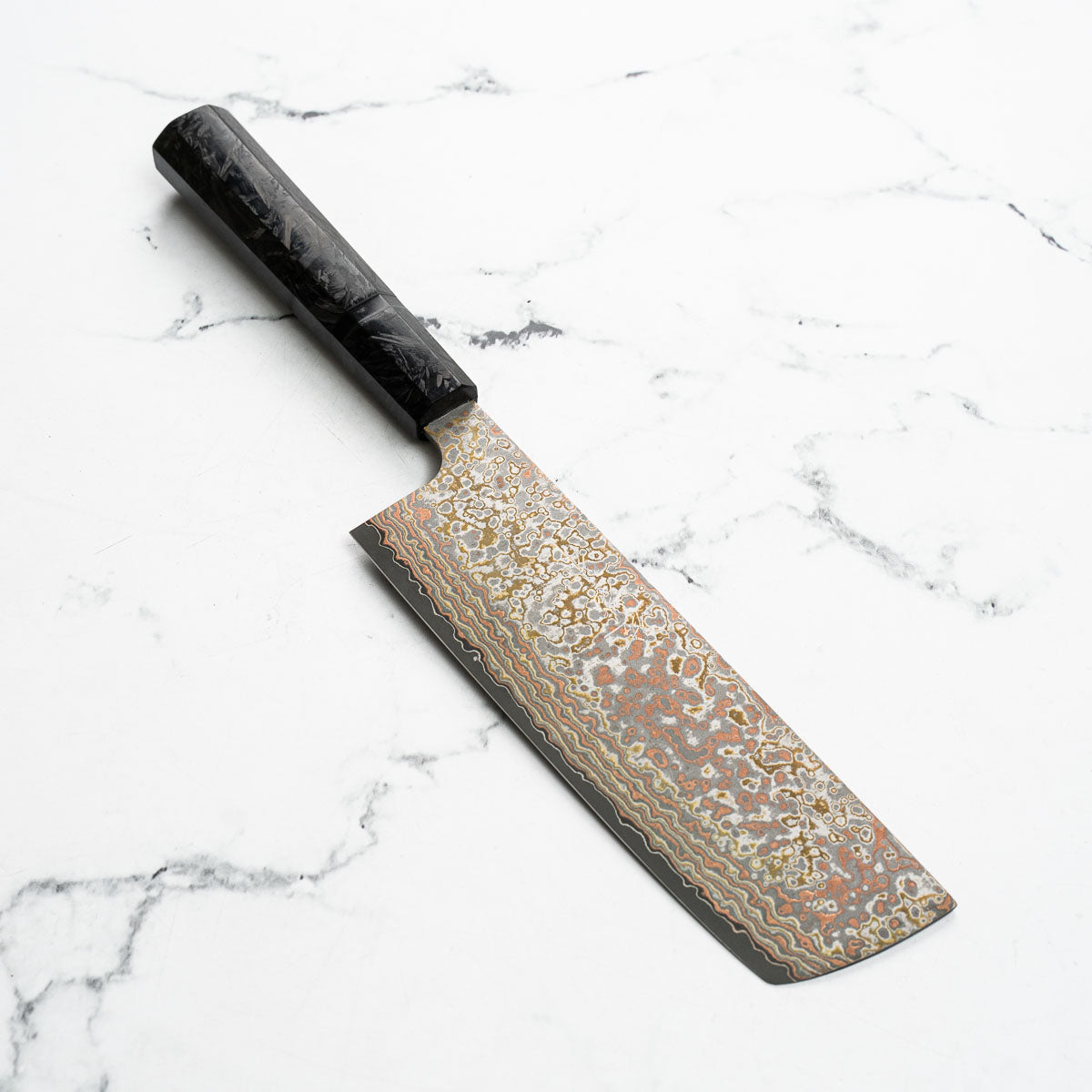 Takeshi Saji VG10-W Nashiji Rainbow Damascus Nakiri - Dark Carbon Fibre