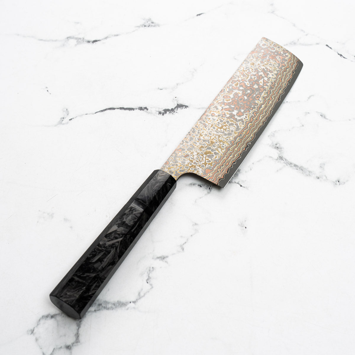 Takeshi Saji VG10-W Nashiji Rainbow Damascus Nakiri - Dark Carbon Fibre