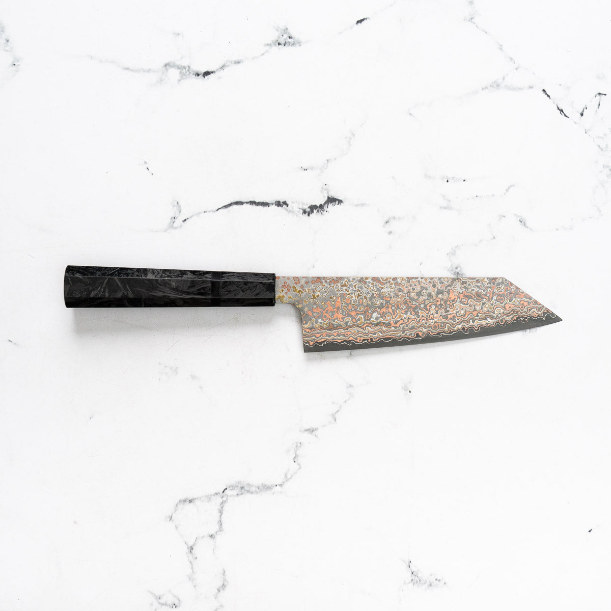 Takeshi Saji VG10-W Nashiji Rainbow Damascus Bunka 165mm - Dark Carbon Fibre