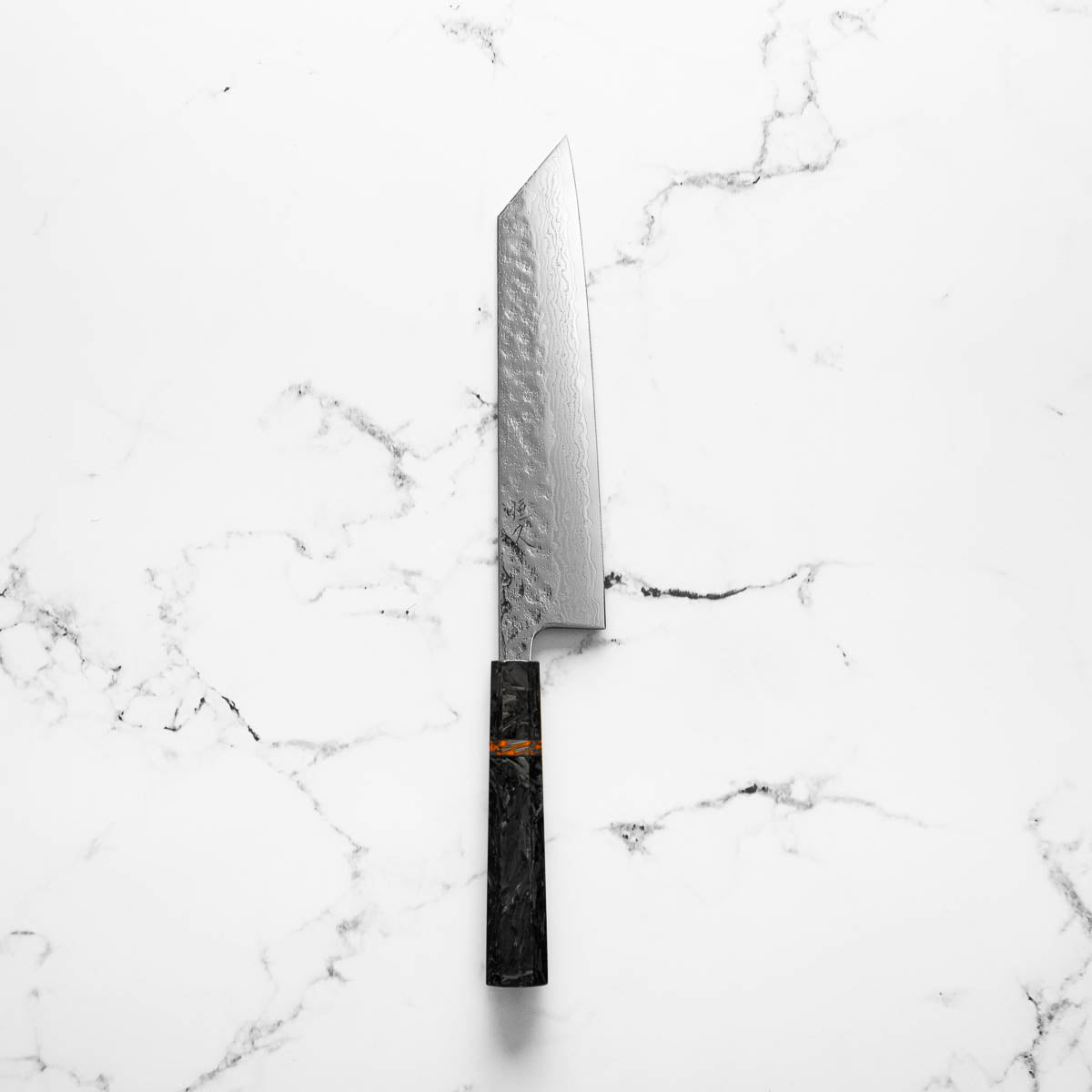 Tsunehisa 440C Damascus Tsuchime Kiritsuke 210mm - Carbon Fibre