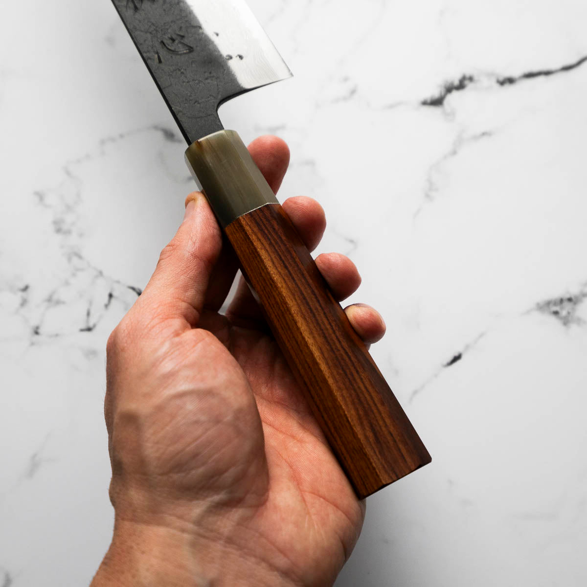 Hatsukokoro Shinkiro Blue Super Damascus Kurouchi Gyuto 210mm - Quince