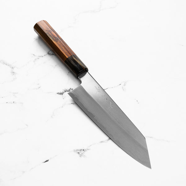 Nakagawa x Sakai Kikumori White 1 SS Clad Bunka 180mm - Siamese Rosewood & Blonde