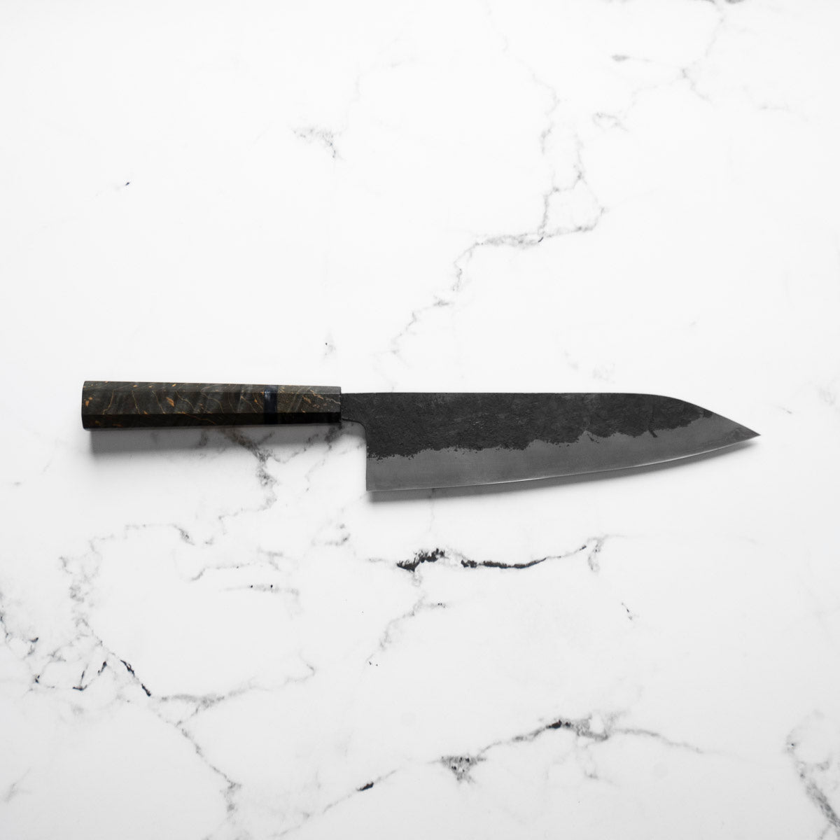 Kawamura White 1 SS Clad Kurouchi Tsuchime Gyuto 210mm - Dark Maple