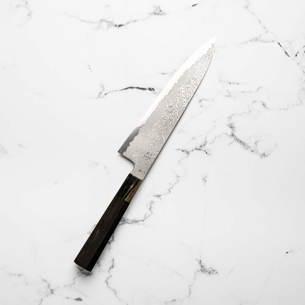 Sakai Kikumori "Minamo" ATS34 Damascus Gyuto 210mm - Ebony & Blonde