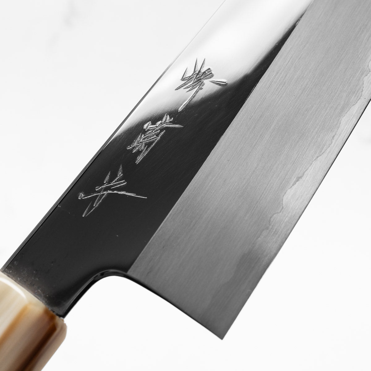 Nakagawa x Sakai Kikumori White 1 Mirror Finish SS Clad Bunka 180mm - Ebony and Blonde