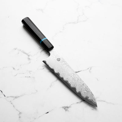 Sakai Kikumori "Minamo" ATS34 Damascus Gyuto 210mm - Ebony Turquoise