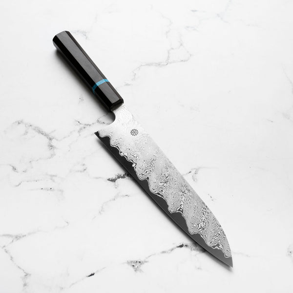 Sakai Kikumori "Minamo" ATS34 Damascus Gyuto 240mm - Ebony Turquoise
