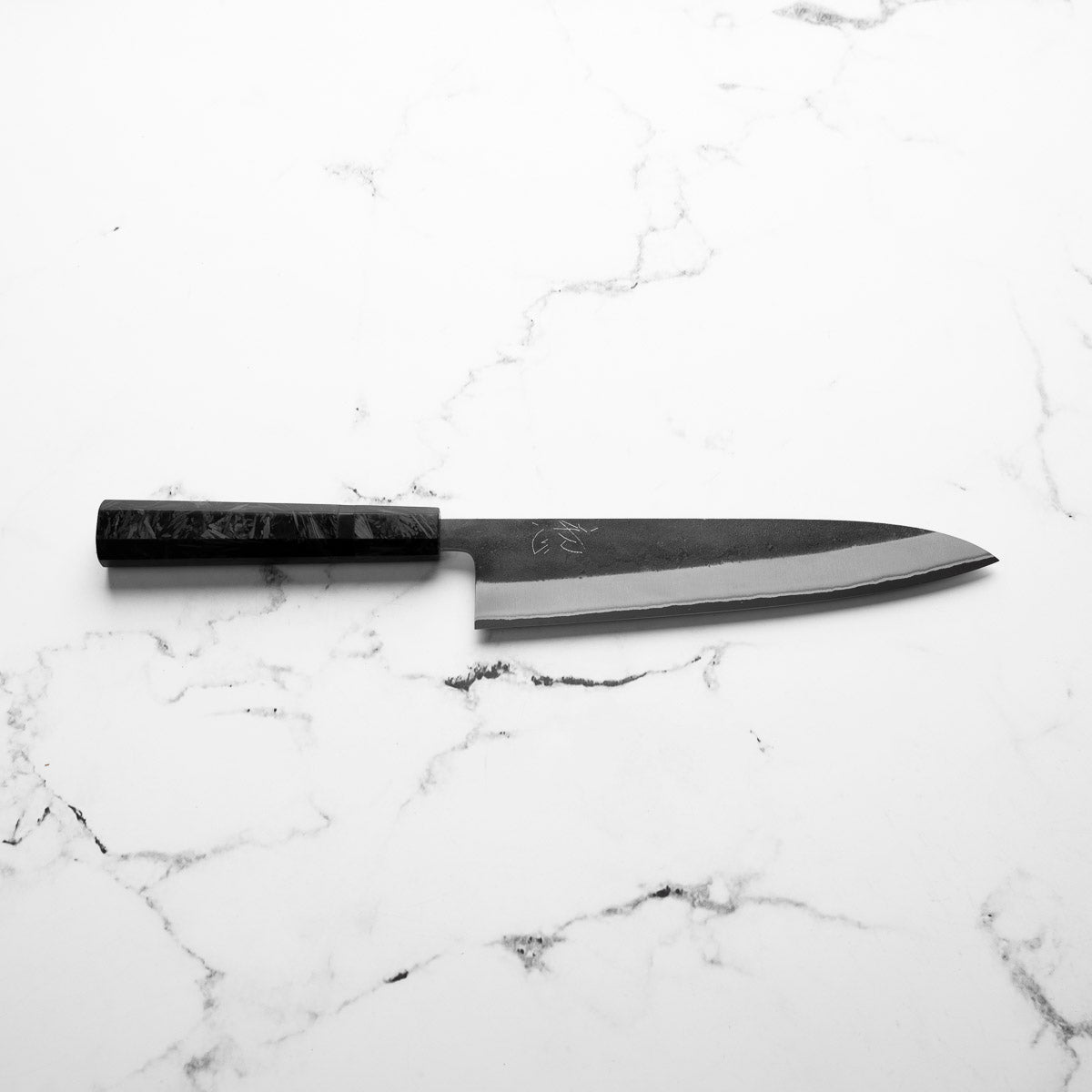 Yoshikane (Hatsukokoro) White 2 Kurouchi Nashiji Gyuto 210mm - Dark Carbon Fibre
