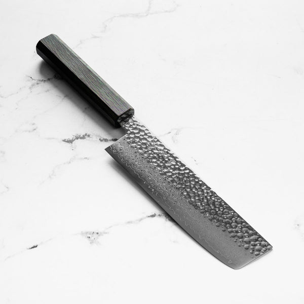 Touroku Sakai Kagayaki VG10 Damascus Tsuchime Nakiri 160mm
