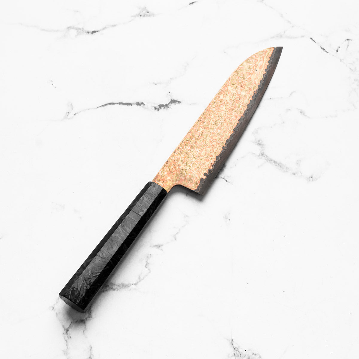 Hatsukokoro Hinotori V-Toku 2 Rainbow Damascus Santoku 180mm - Dark Carbon Fibre