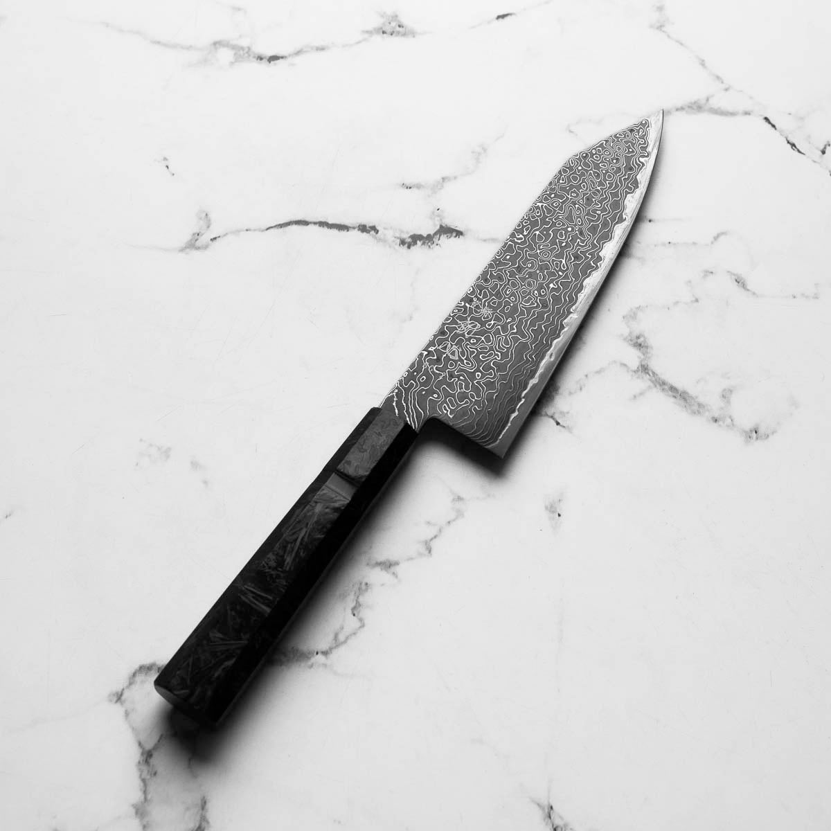 Hatsukokoro Ryuhyo Kurozome SG2 Damascus Bunka 180mm - Dark Carbon Fibre