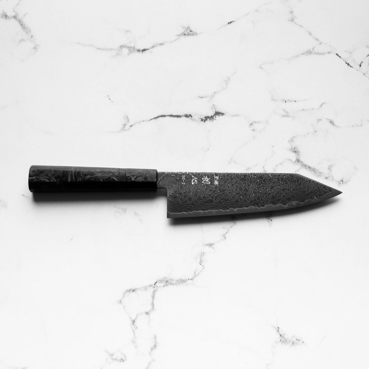 Hatsukokoro Ryuhyo Kurozome SG2 Damascus Bunka 180mm - Dark Carbon Fibre