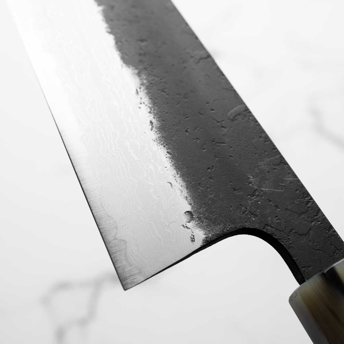 Hatsukokoro Shinkiro Blue Super Damascus Kurouchi Gyuto 210mm - Ebony & Blonde