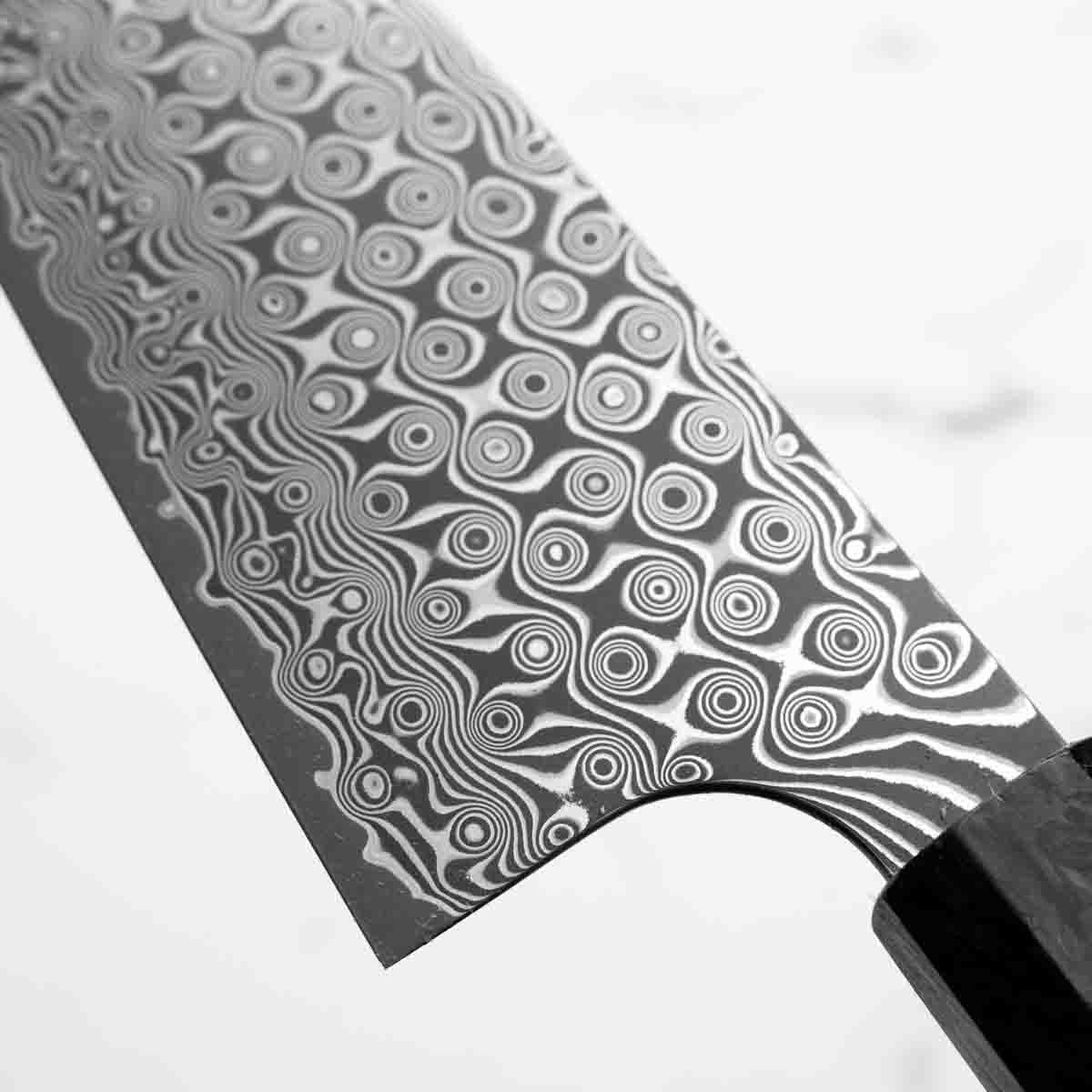 Nigara Hamono "Anmon" SG2 Damascus Bunka 180mm - Dark Carbon Fibre