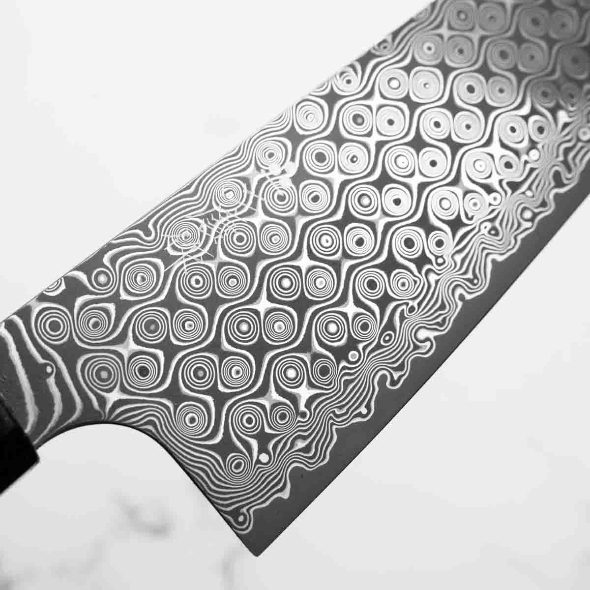 Nigara Hamono "Anmon" SG2 Damascus Santoku 180mm - Dark Carbon Fibre
