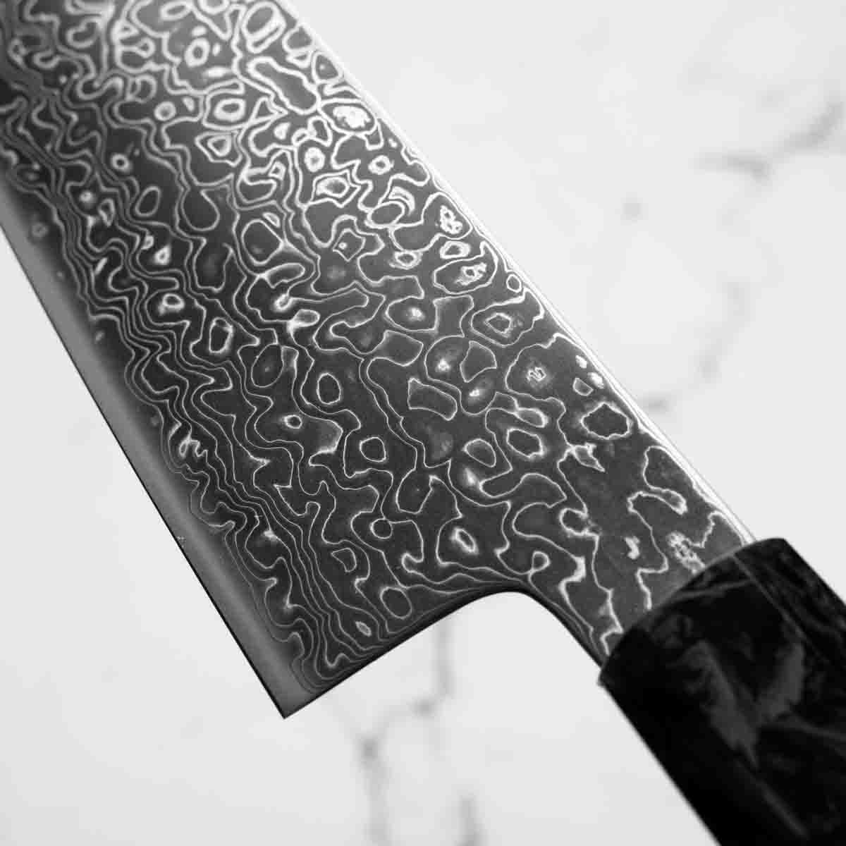 Seido VG10 Kurozome Nickel Damascus Santoku 180mm - Dark Carbon Fibre