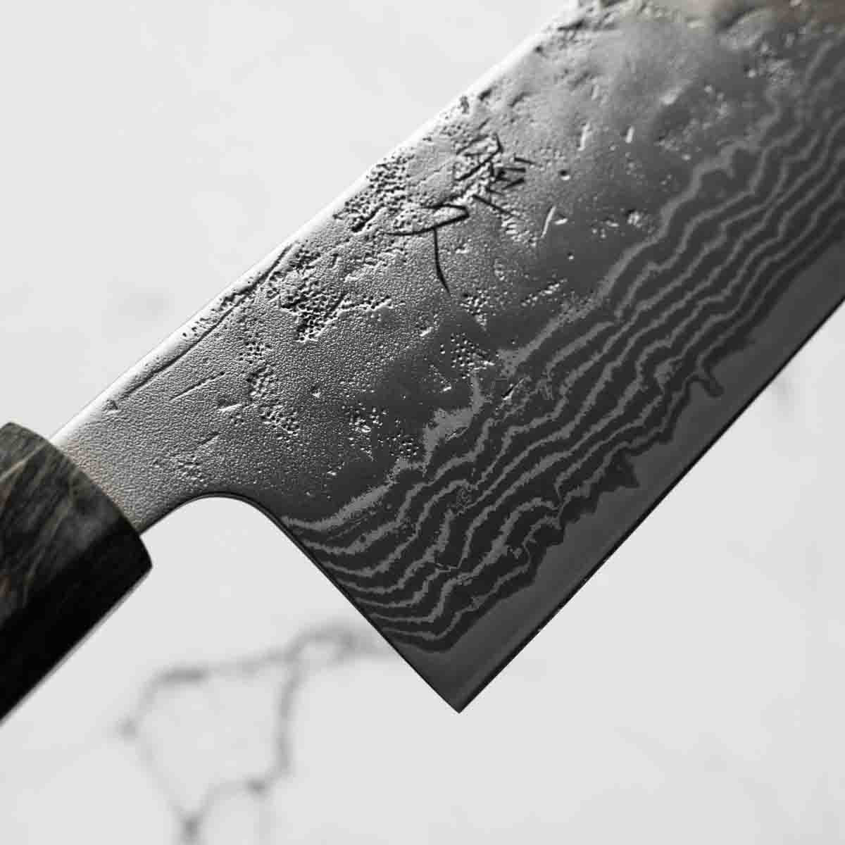 Tsunehisa Swedish Stainless Washiji Damascus Nakiri - Dark Maple
