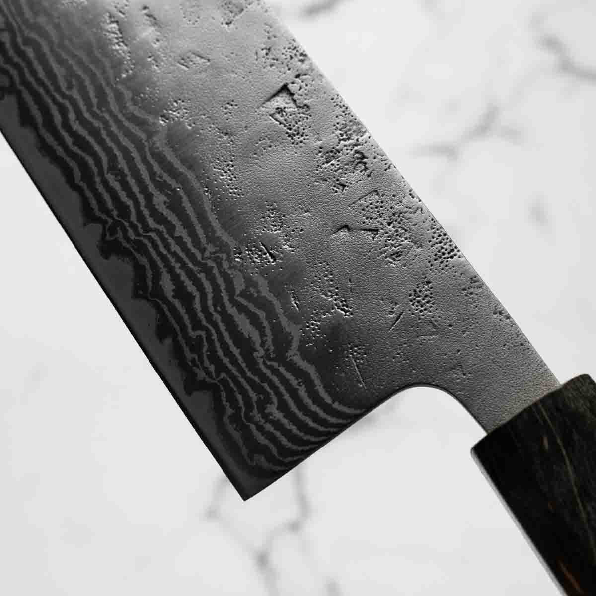 Tsunehisa Swedish Stainless Washiji Damascus Nakiri - Dark Maple