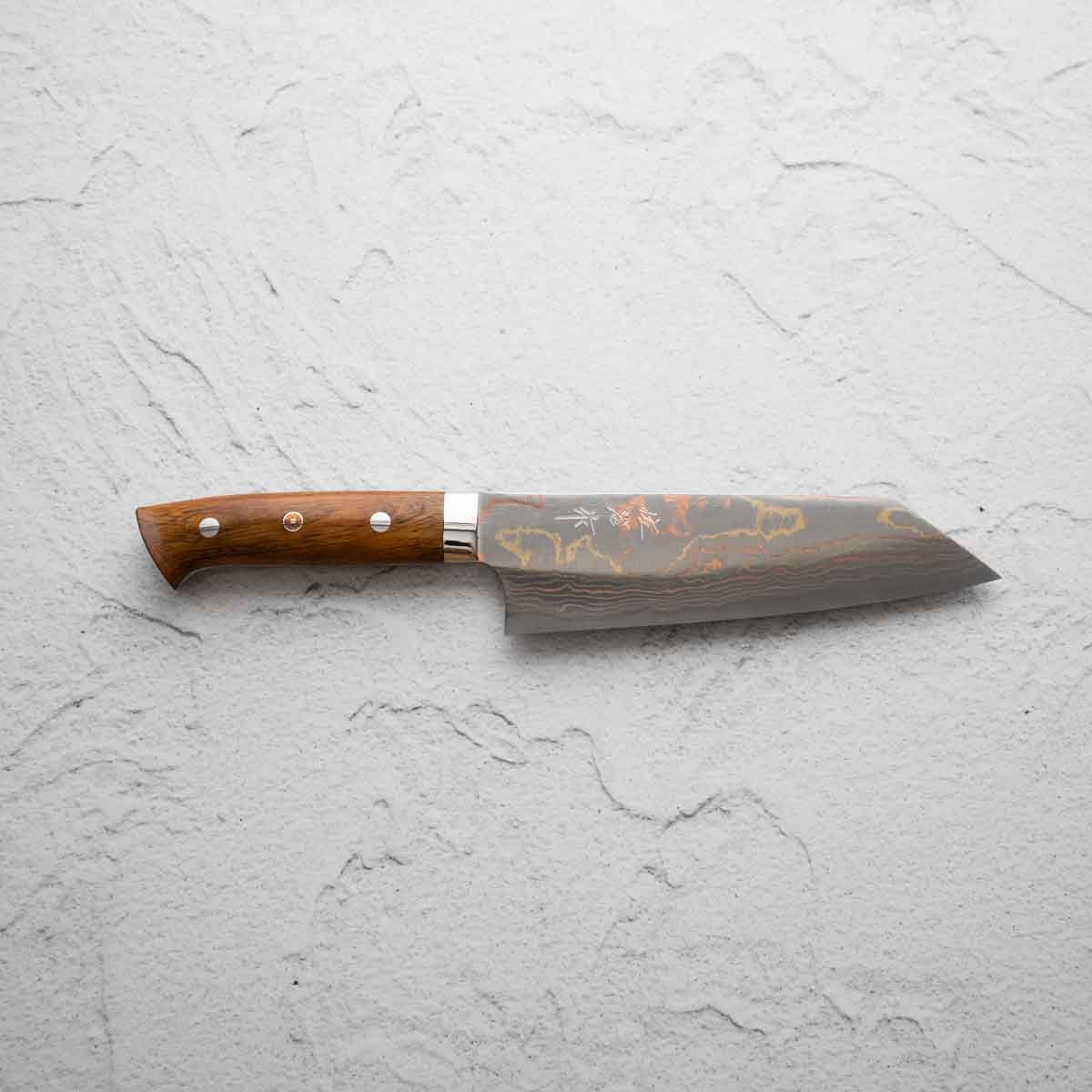 Takeshi Saji Blue 2 Rainbow Damascus Bunka 175mm