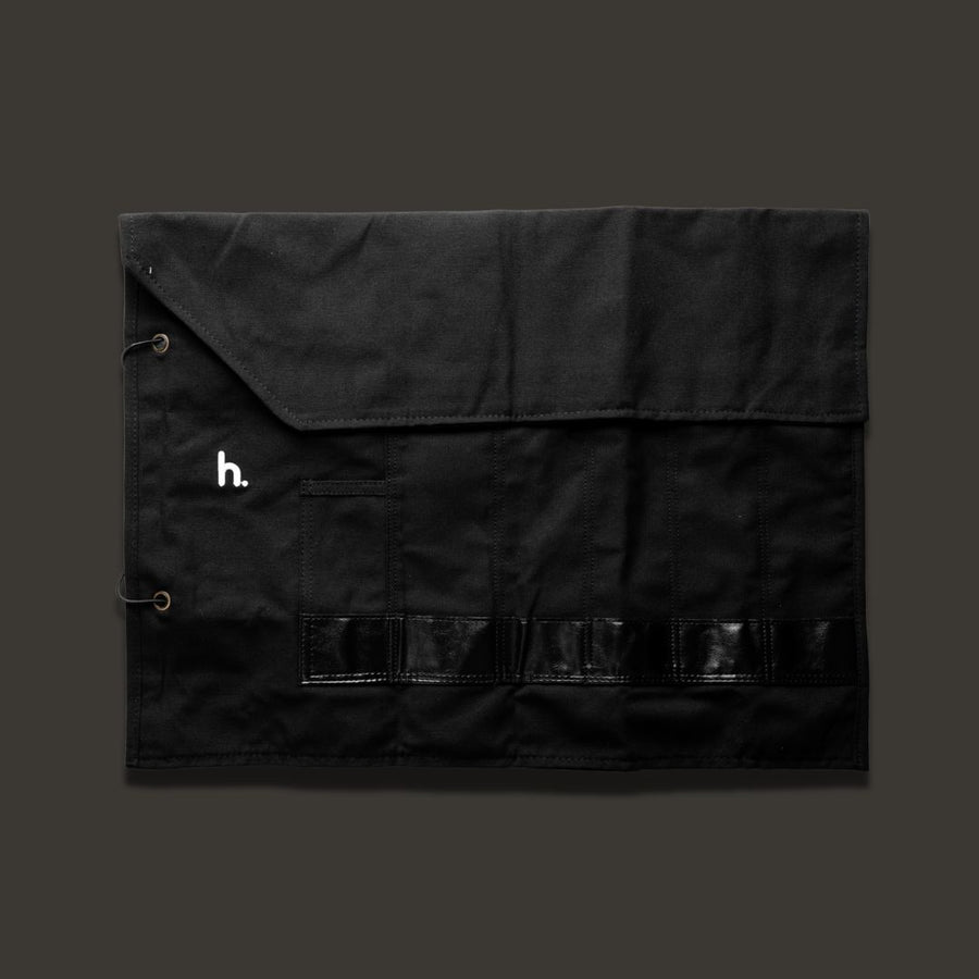 Habitat Canvas Knife Roll - 6 Slot - Black With Enamel Pins