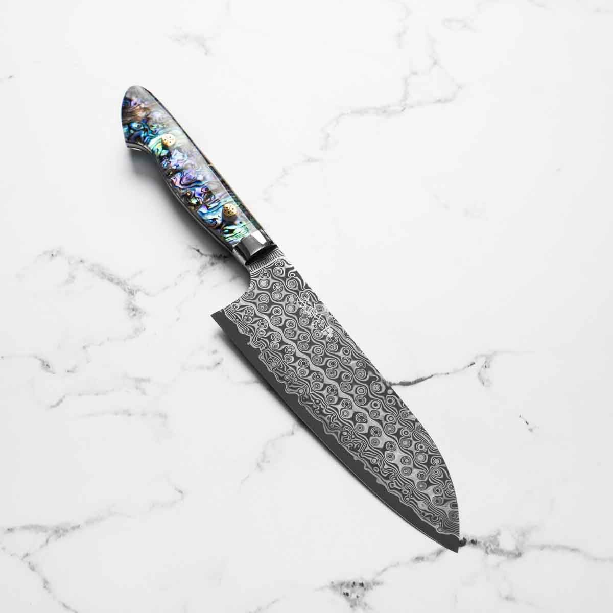 Nigara Hamono "Anmon" SG2 Damascus Santoku 180mm - Western Abalone Handle