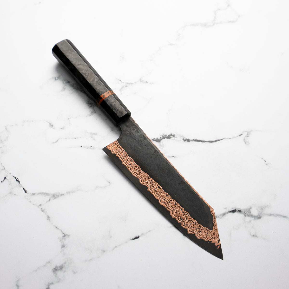 Hatsukokoro Yorokobi SLD Kurouchi Damascus Bunka 180mm - Carbon Fibre