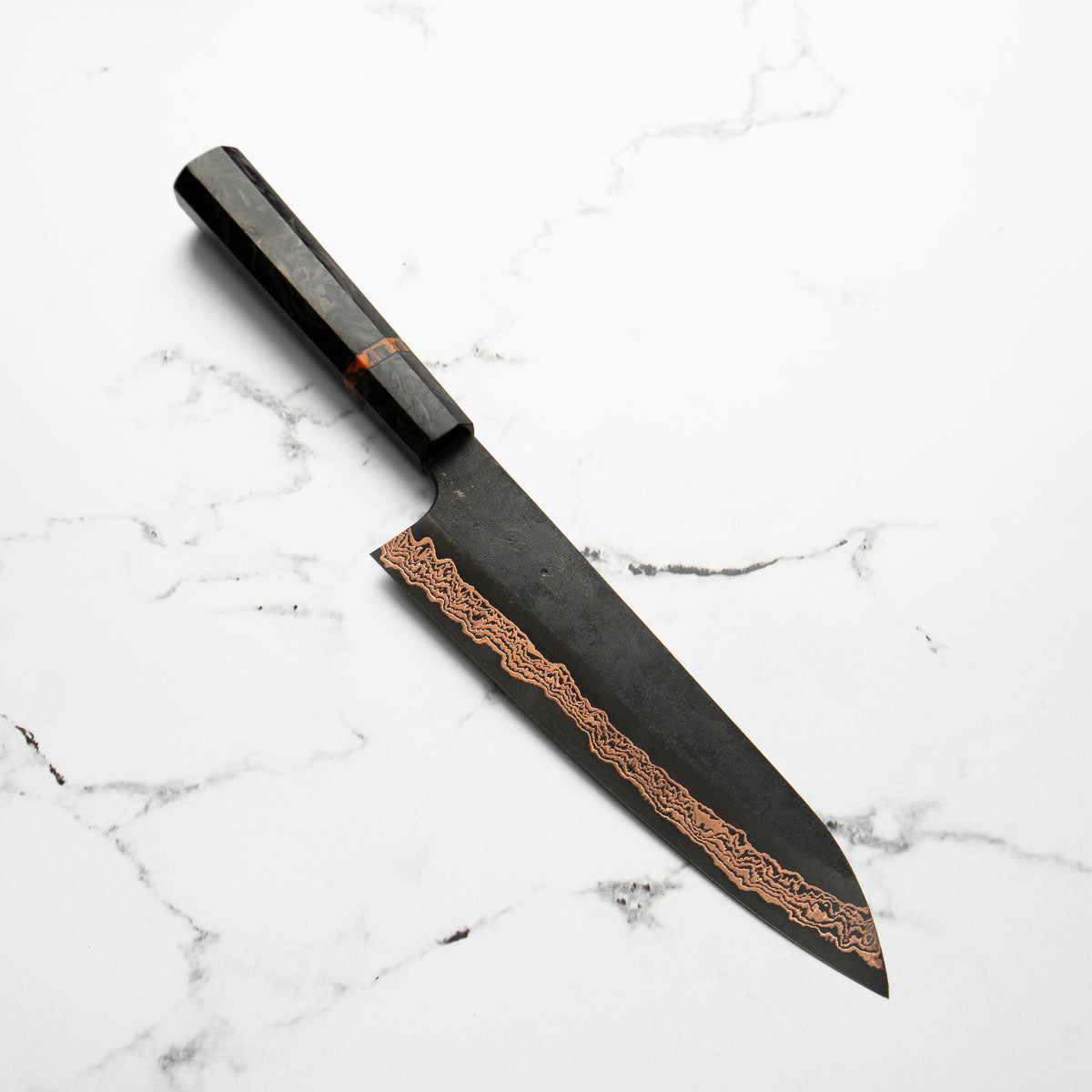 Hatsukokoro Yorokobi Kurouchi SLD Damascus Gyuto 210mm - Carbon Fibre