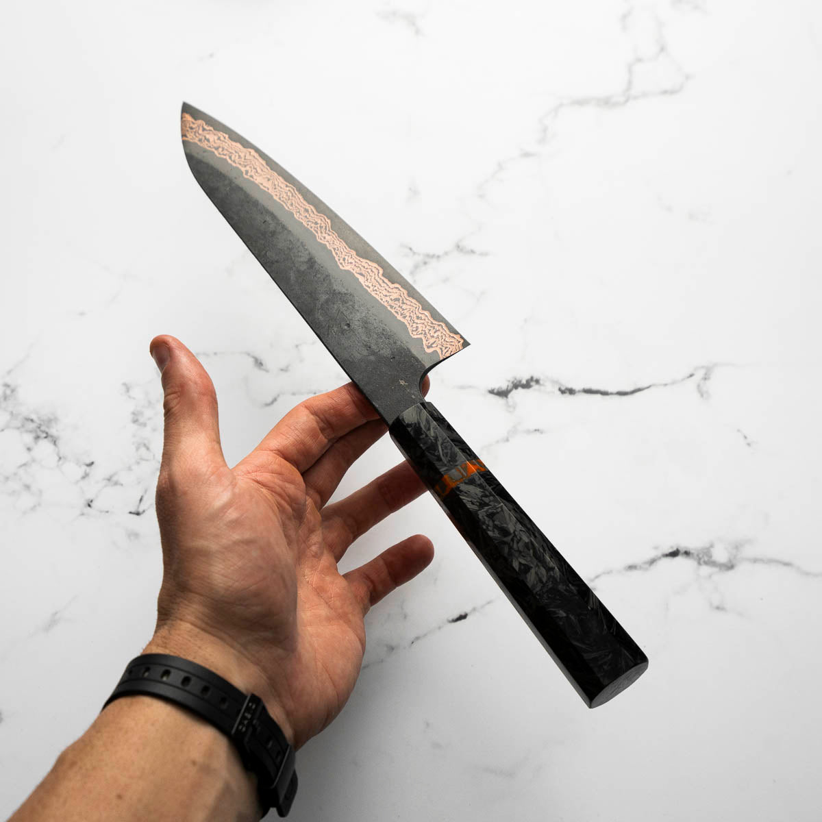 Hatsukokoro Yorokobi Kurouchi SLD Damascus Gyuto 210mm - Carbon Fibre