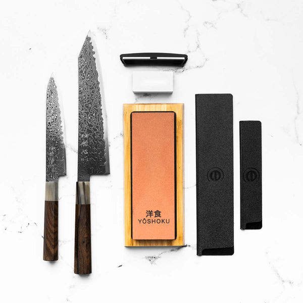 Hatsukokoro Ryuhyo Kurozome SG2 Damascus 2 Knife Set - Persimmon
