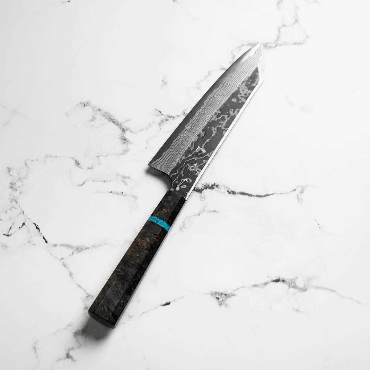 Hatsukokoro SLD Kurouchi Damascus Kiritsuke Gyuto 210 - Maple Turquoise