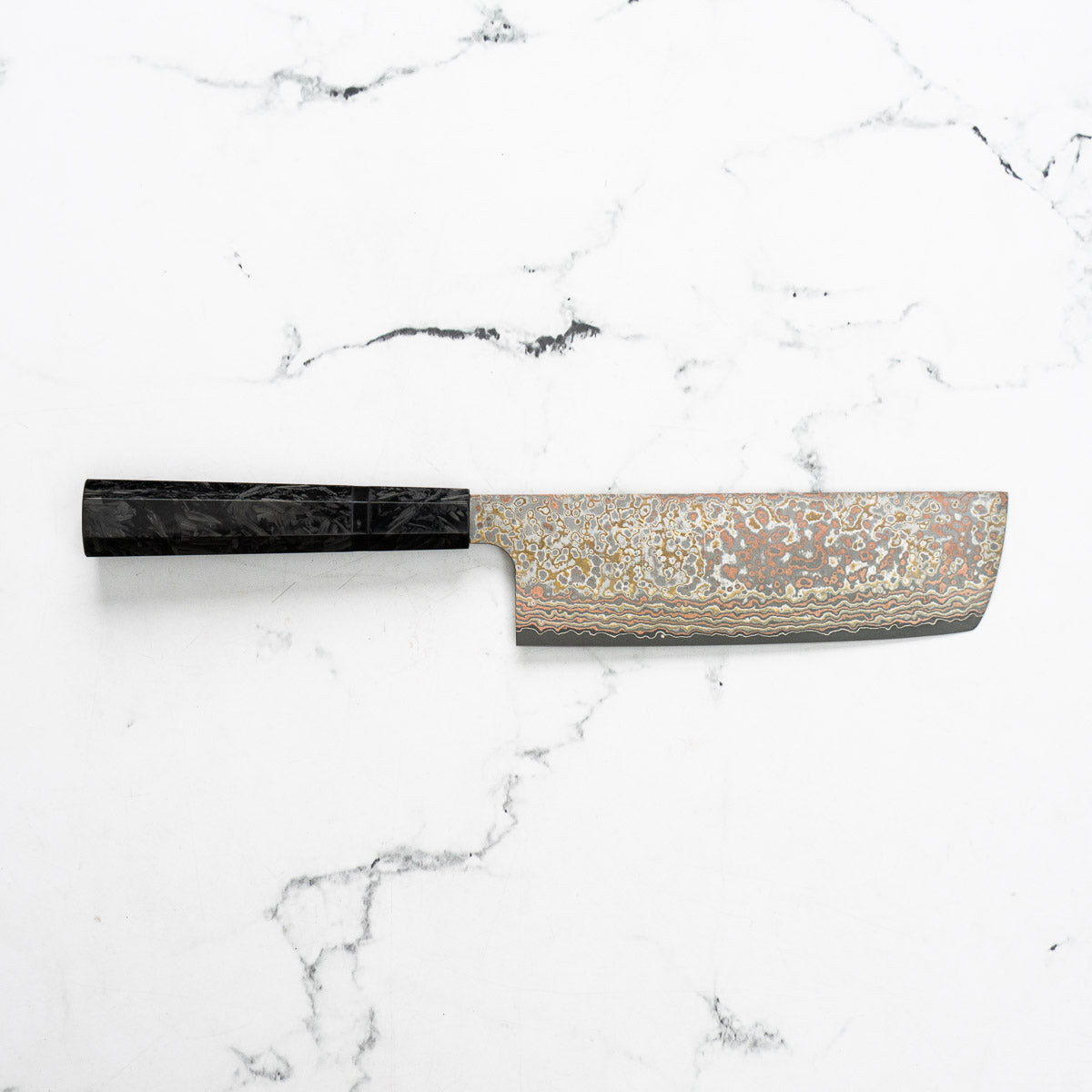 Takeshi Saji VG10-W Nashiji Rainbow Damascus Nakiri - Dark Carbon Fibre