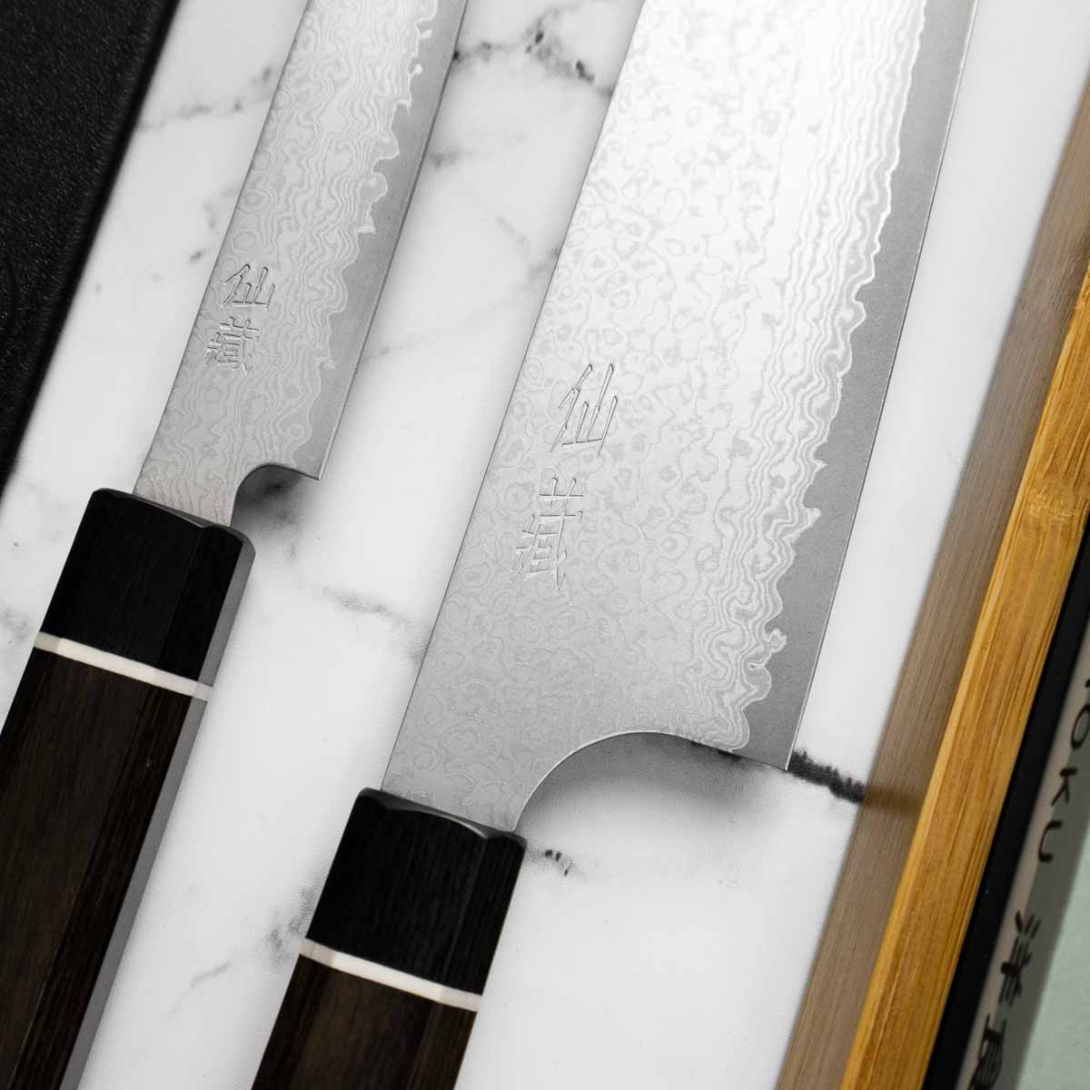 Senzo Black VG10 Damascus - 2 Knife Kiritsuke Set with Whetstone