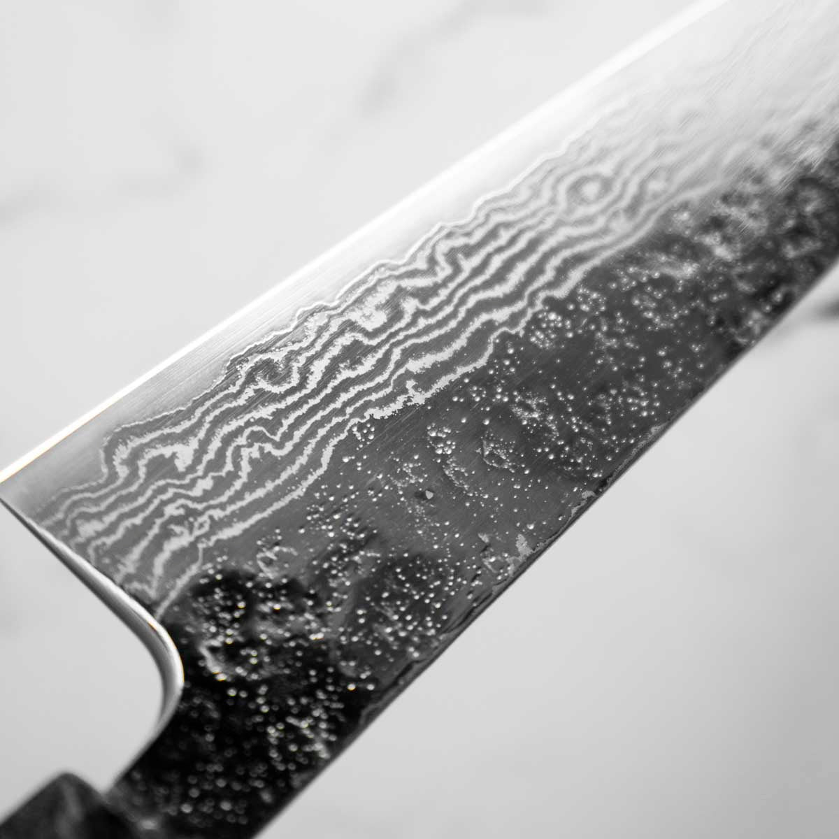 Tsunehisa 440C Damascus Tsuchime Kiritsuke 210mm - Carbon Fibre