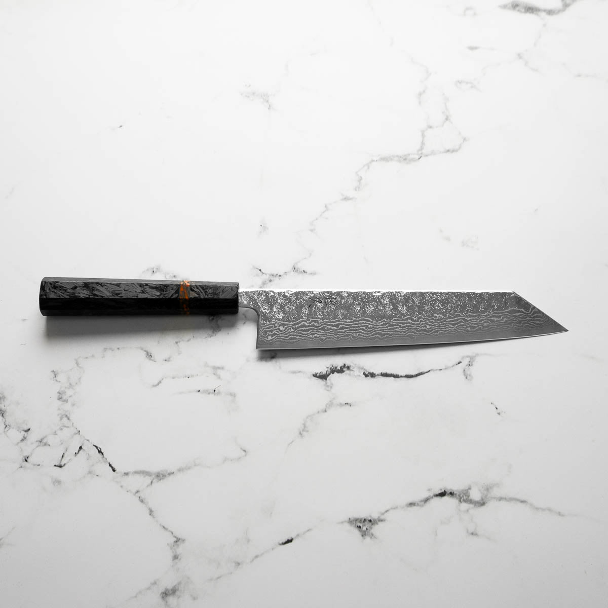 Tsunehisa 440C Damascus Tsuchime Kiritsuke 210mm - Carbon Fibre