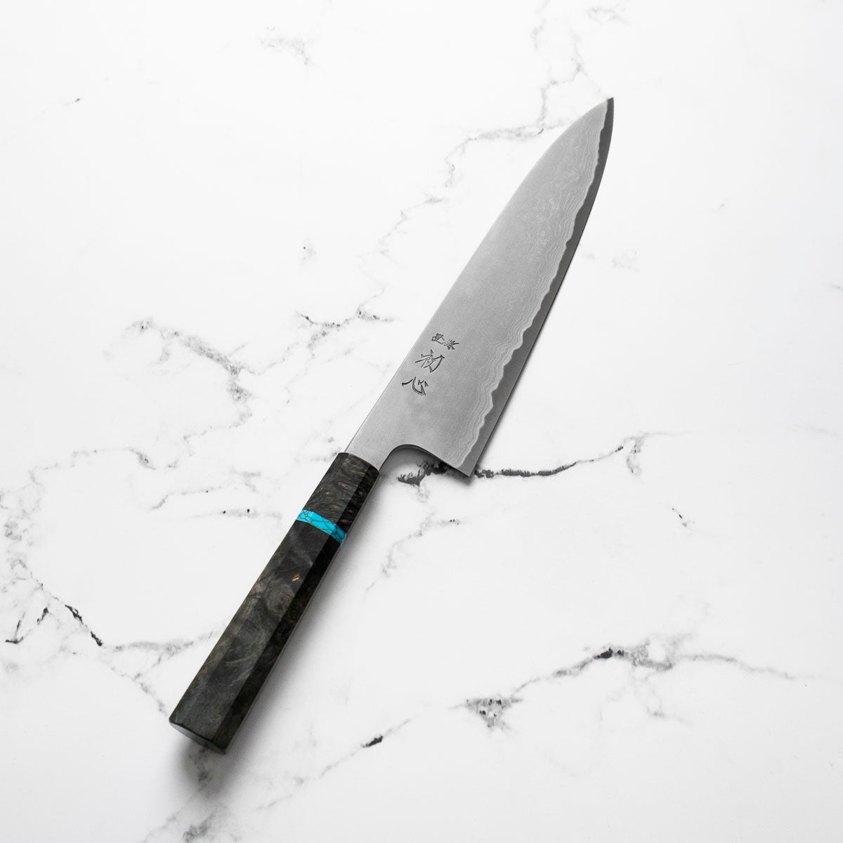 Hatsukokoro Blue 1 Damascus Gyuto 210mm - Turquoise