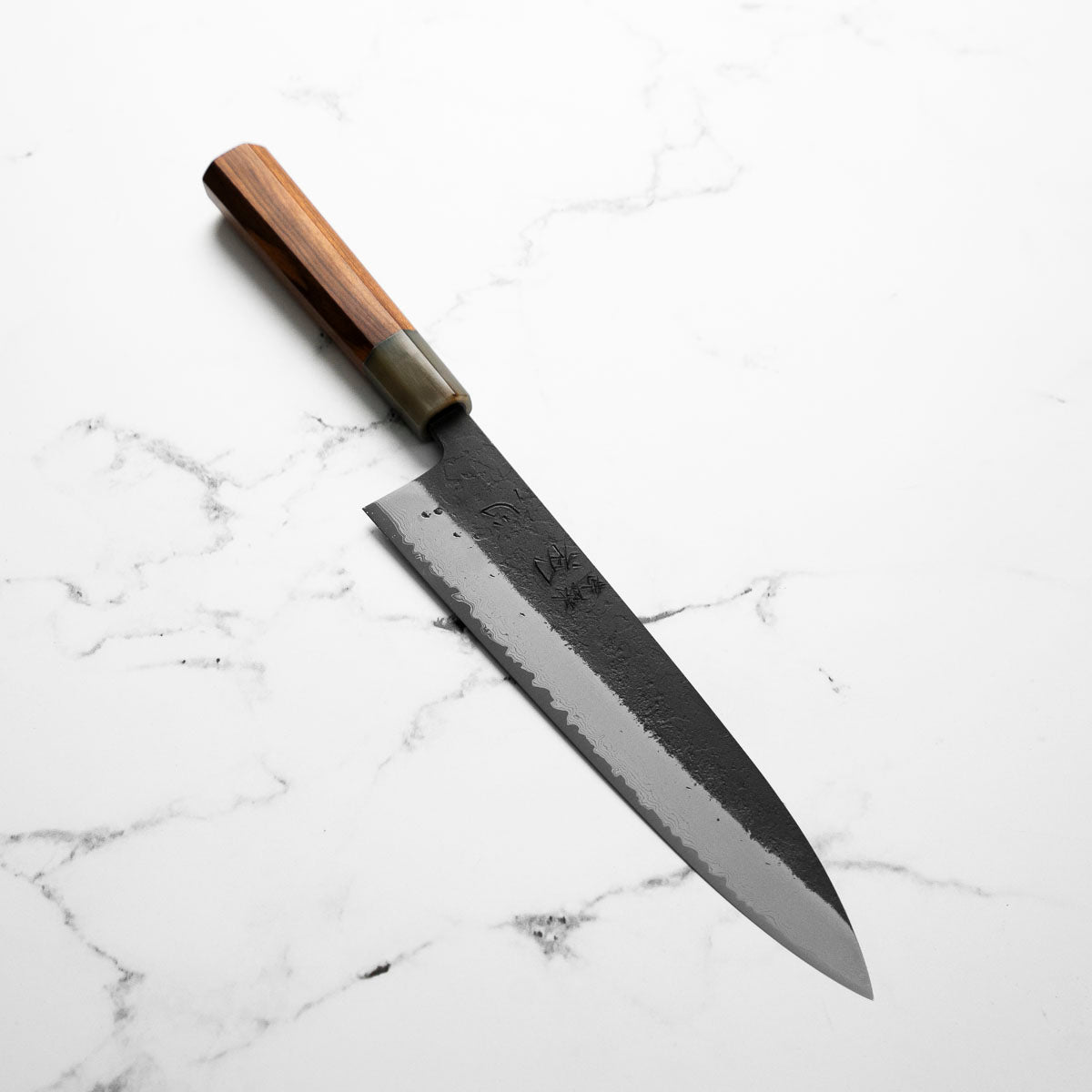 Hatsukokoro Shinkiro Blue Super Damascus Kurouchi Gyuto 210mm - Quince