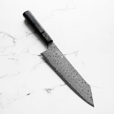 Nigara Hamono "Anmon" SG2 Raindrop Damascus Kiritsuke 210mm - Dark Carbon Fibre