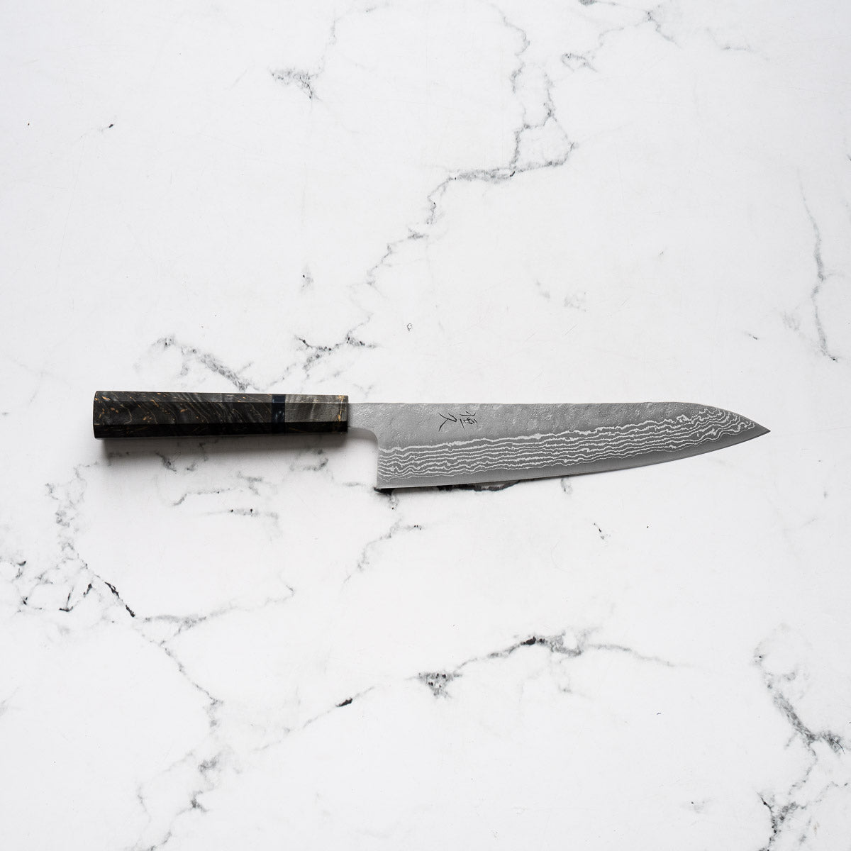 Tsunehisa 440C Damascus Tsuchime Gyuto 210mm - Dark Maple