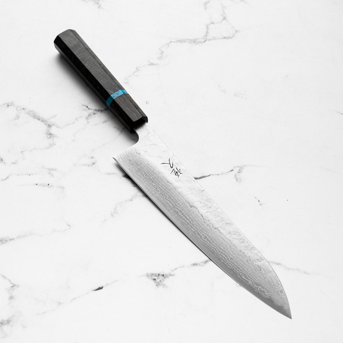 Tsunehisa 440C Damascus Tsuchime Gyuto 210mm - Maple Turquoise
