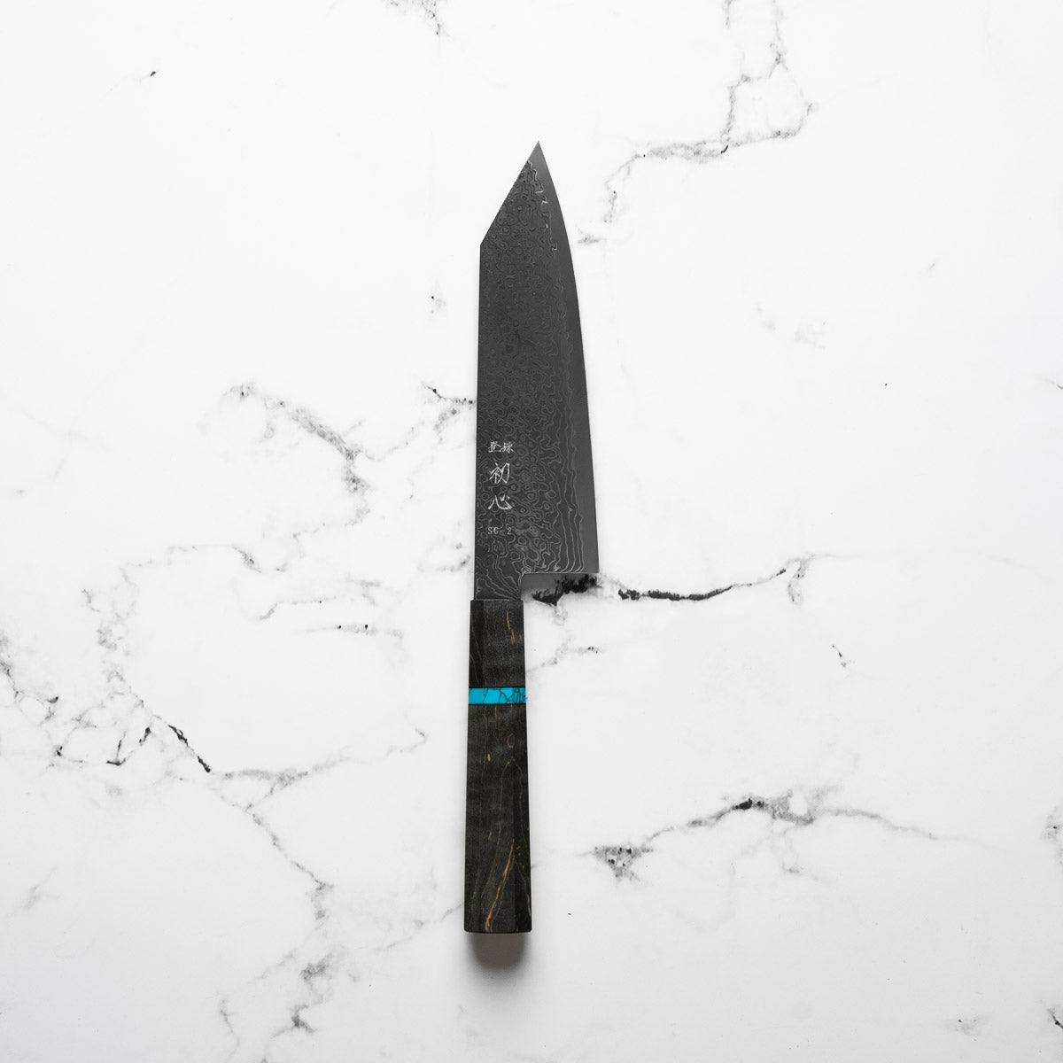 Hatsukokoro Ryuhyo Kurozome SG2 Damascus Bunka 180mm -  Maple Turquoise