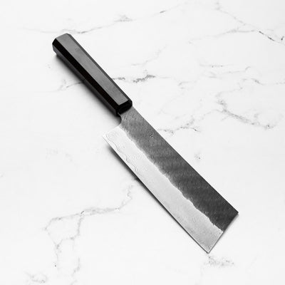 Nigara Hamono SGSTRIX Kurouchi Tsuchime Damascus Nakiri 180mm - Mono Ebony