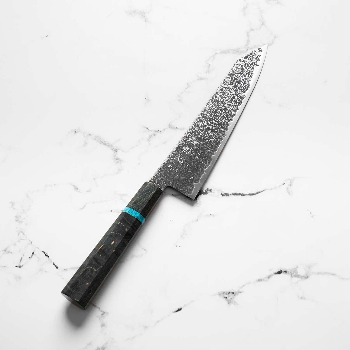 Hatsukokoro Ryuhyo Kurozome SG2 Damascus Kiritsuke Gyuto 210mm -  Maple Turquoise