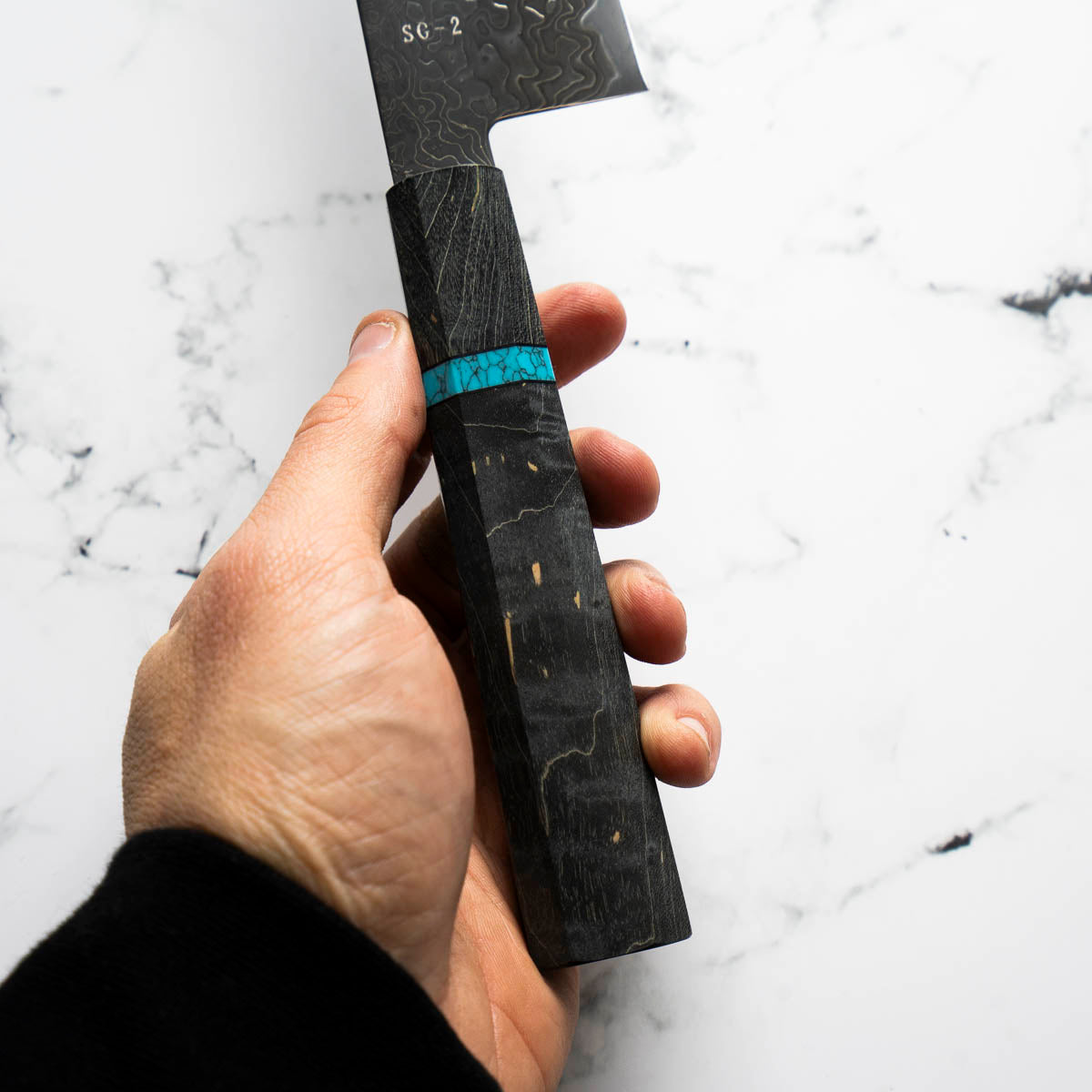 Hatsukokoro Ryuhyo Kurozome SG2 Damascus Kiritsuke Gyuto 210mm -  Maple Turquoise