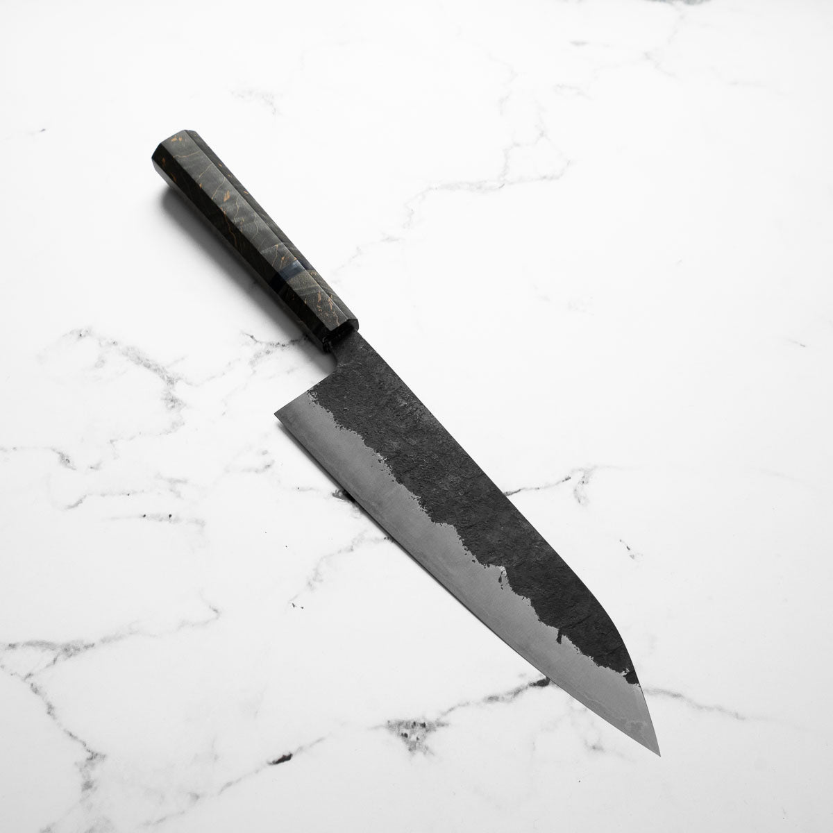 Kawamura White 1 SS Clad Kurouchi Tsuchime Gyuto 210mm - Dark Maple