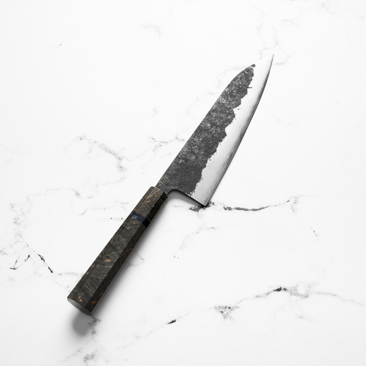 Kawamura White 1 SS Clad Kurouchi Tsuchime Gyuto 210mm - Dark Maple