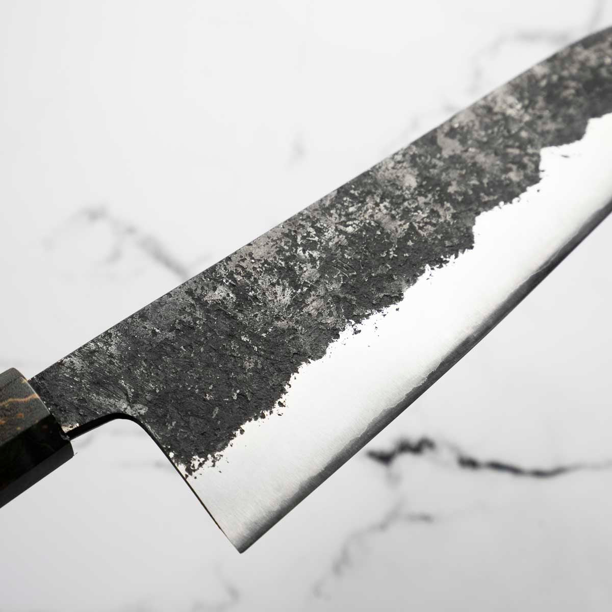 Kawamura White 1 SS Clad Kurouchi Tsuchime Gyuto 210mm - Dark Maple