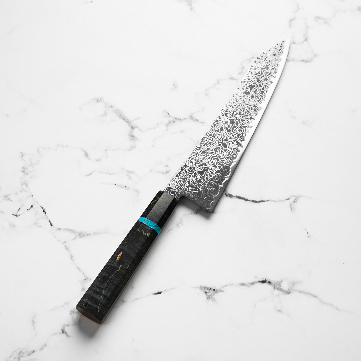 Hatsukokoro Ryuhyo Kurozome SG2 Damascus Kiritsuke Gyuto 240mm - Maple Turquoise
