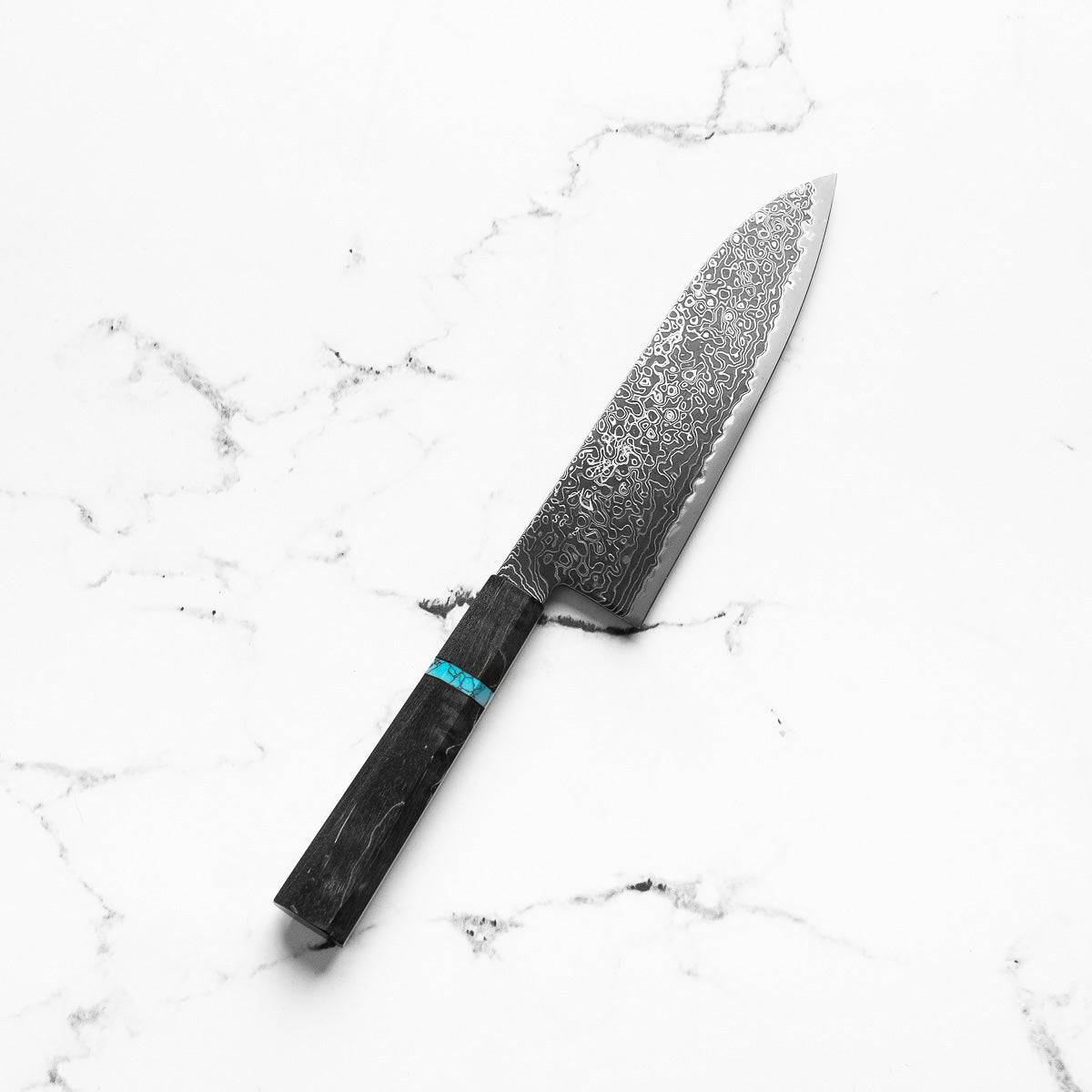 Hatsukokoro Ryuhyo Kurozome SG2 Damascus Santoku 180mm -  Maple Turquoise